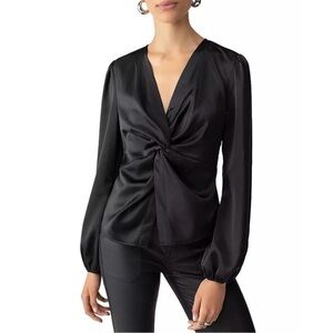 DVF- Black Longsleeve Front Knot Blouse